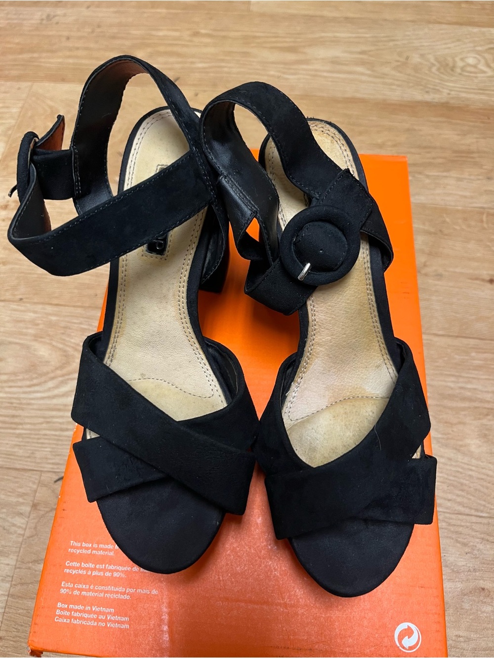 Topshop Black Suede Cross-Strap Mid Heels with Buckle